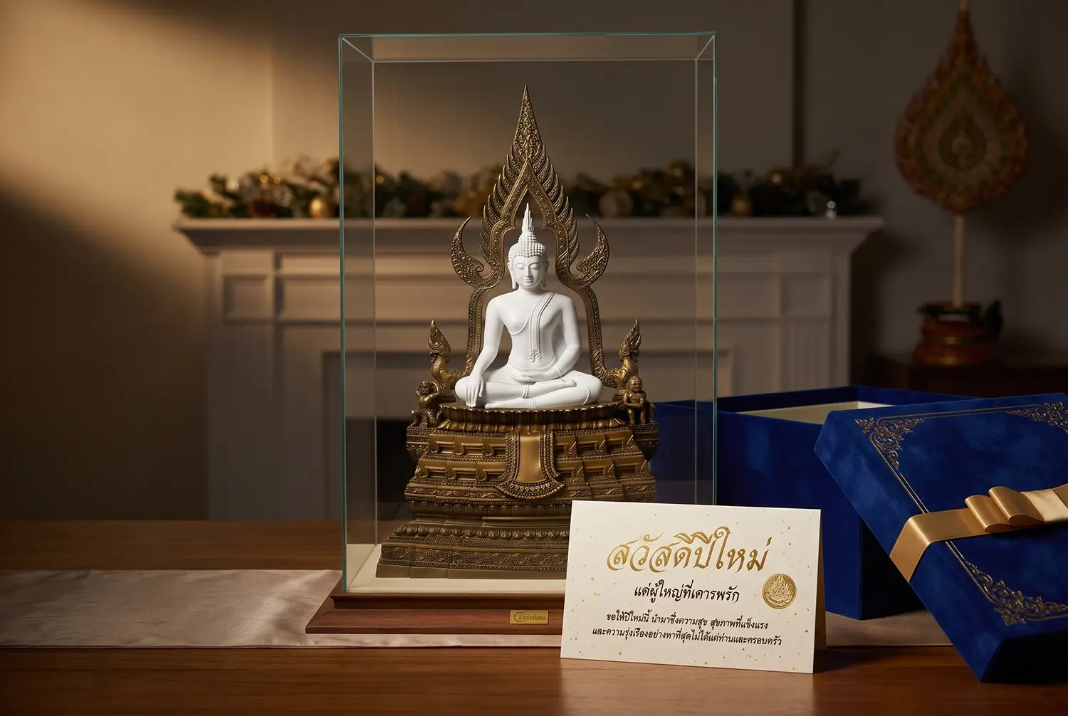 ของขวัญปีใหม่ให้ผู้ใหญ่พร้อมกล่องและการ์ดอวยพร
